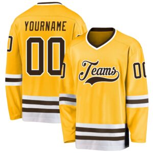 Custom Gold Brown White Hockey Jersey, New…