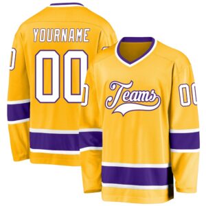 Custom Gold White Purple Hockey Jersey, New…