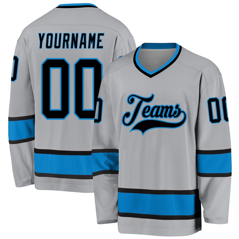 Custom Gray Black Blue Hockey Jersey, New Hockey Jersey, Personali Sport Team Jersey Shirt Custom Gray Black Blue Hockey Jersey, New Hockey Jersey, Personali Sport Team Jersey Shirt