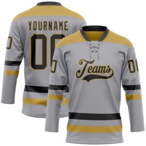 Custom Gray Black Old Gold Hockey Lace…