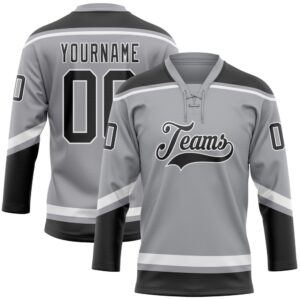 Custom Gray Black White Hockey Lace Neck…
