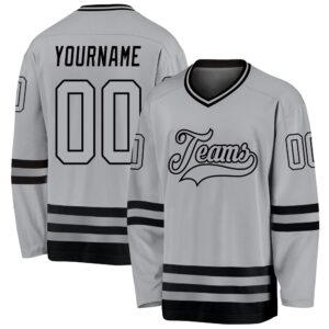 Custom Gray Gray Black Hockey Jersey, New…
