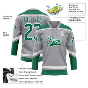 Custom Gray Kelly Green White Hockey Lace Neck Jersey New Hockey Jersey Personali Sport Team Jersey Shirt 3 j8dwdj.jpg