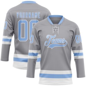 Custom Gray Light Blue White Hockey Lace…