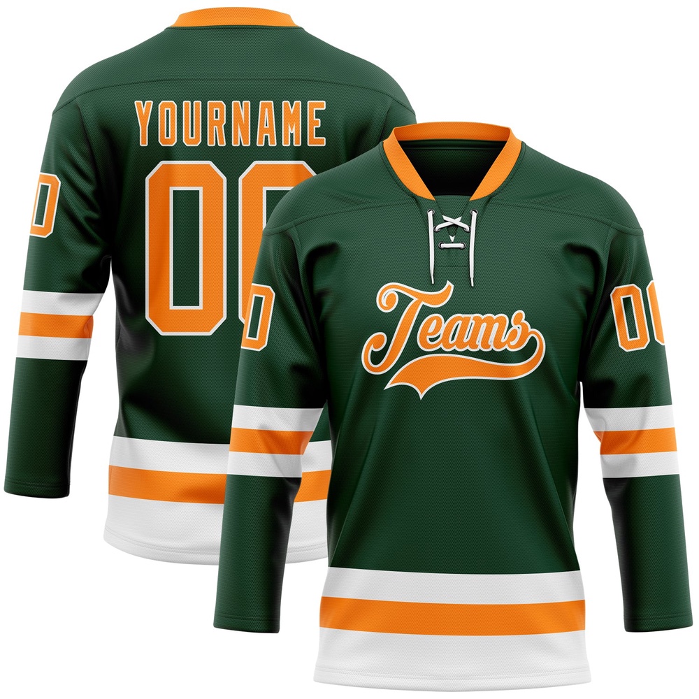 Custom Green Bay Orange White Hockey Lace Neck Jersey, New Hockey Jersey, Personali Sport Team Jersey Shirt Custom Green Bay Orange White Hockey Lace Neck Jersey, New Hockey Jersey, Personali Sport Team Jersey Shirt