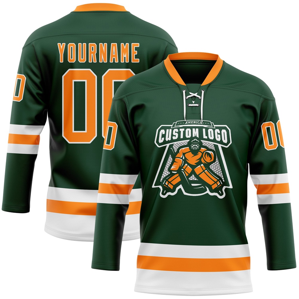 Custom Green Bay Orange White Hockey Lace Neck Jersey, New Hockey Jersey, Personali Sport Team Jersey Shirt Custom Green Bay Orange White Hockey Lace Neck Jersey, New Hockey Jersey, Personali Sport Team Jersey Shirt