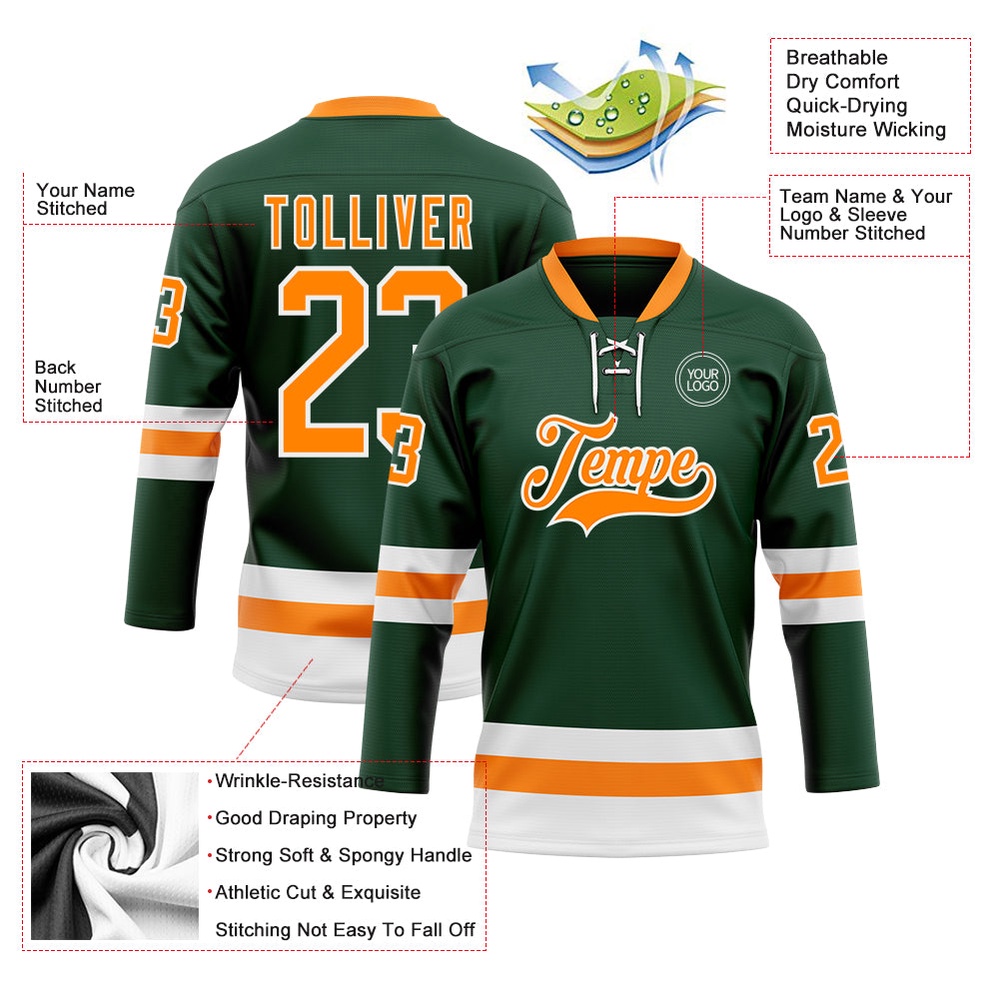 Custom Green Bay Orange White Hockey Lace Neck Jersey, New Hockey Jersey, Personali Sport Team Jersey Shirt Custom Green Bay Orange White Hockey Lace Neck Jersey, New Hockey Jersey, Personali Sport Team Jersey Shirt