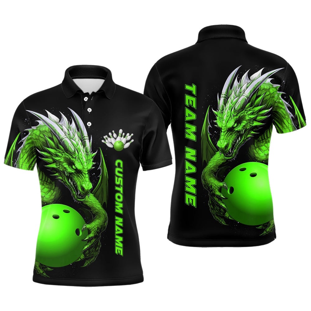Custom Green Dragon Men Bowling Polo Shirts Team Bowling Polo Shirt Bowling Apparel For Bowler, Personalized Bowling Team Shirt Custom Green Dragon Men Bowling Polo Shirts Team Bowling Polo Shirt Bowling Apparel For Bowler, Personalized Bowling Team Shirt