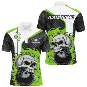 Custom Green Flame Skull Bowling Shirts, Bowling&hellip;