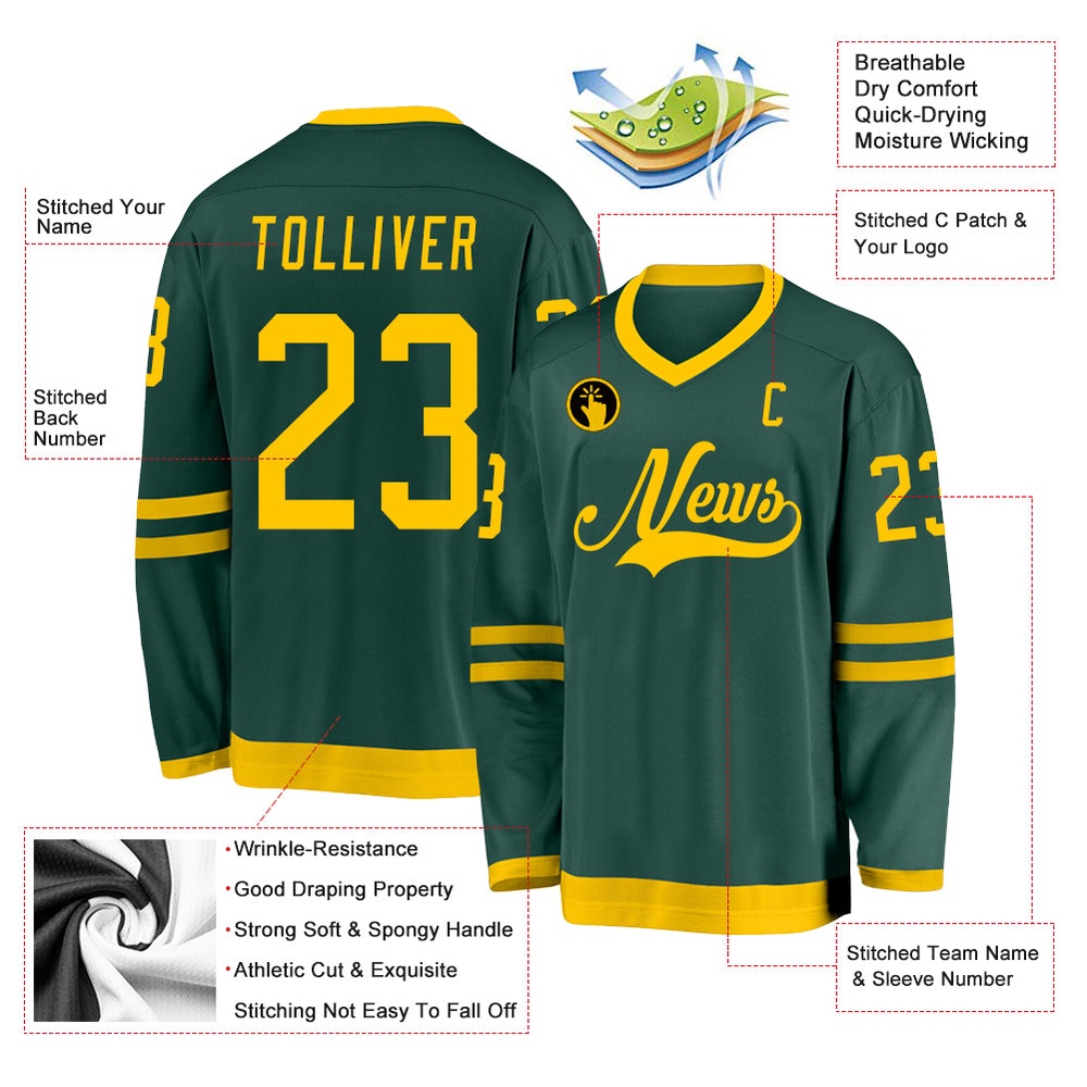 Custom Green Gold Hockey Jersey, New Hockey Jersey, Personali Sport Team Jersey Shirt Custom Green Gold Hockey Jersey, New Hockey Jersey, Personali Sport Team Jersey Shirt