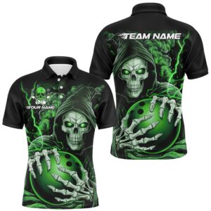 Custom Green Skull Bowling Polo Shirts For&hellip;