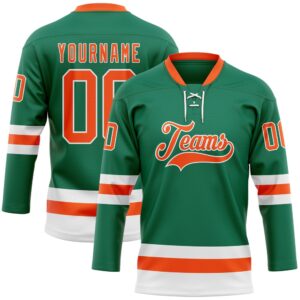 Custom Kelly Green Orange White Hockey Lace…