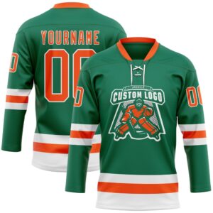 Custom Kelly Green Orange White Hockey Lace Neck Jersey New Hockey Jersey Personali Sport Team Jersey Shirt 2 a5a47a.jpg