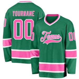 Custom Kelly Green Pink White Hockey Jersey,…