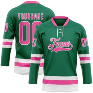 Custom Kelly Green Pink White Hockey Lace…