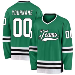 Custom Kelly Green White Black Hockey Jersey,…