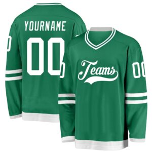 Custom Kelly Green White Hockey Jersey, New…