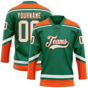 Custom Kelly Green White Orange Hockey Lace…