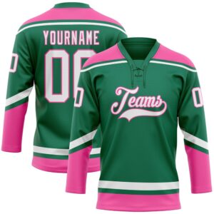 Custom Kelly Green White Pink Hockey Lace…