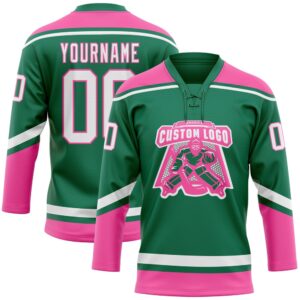 Custom Kelly Green White Pink Hockey Lace Neck Jersey New Hockey Jersey Personali Sport Team Jersey Shirt 2 uehcwq.jpg