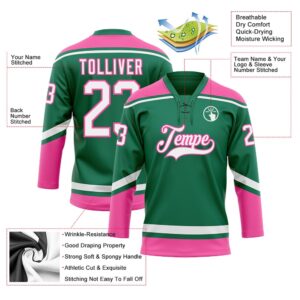 Custom Kelly Green White Pink Hockey Lace Neck Jersey New Hockey Jersey Personali Sport Team Jersey Shirt 3 jwn1rm.jpg