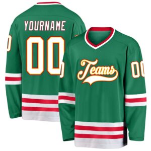 Custom Kelly Green White Red Hockey Jersey,…