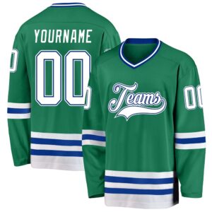 Custom Kelly Green White Royal Hockey Jersey,…