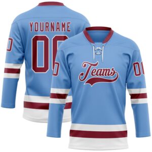 Custom Light Blue Crimson White Hockey Lace…