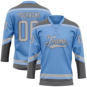 Custom Light Blue Gray Steel Gray Hockey…