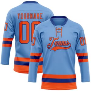 Custom Light Blue Orange Royal Hockey Lace…