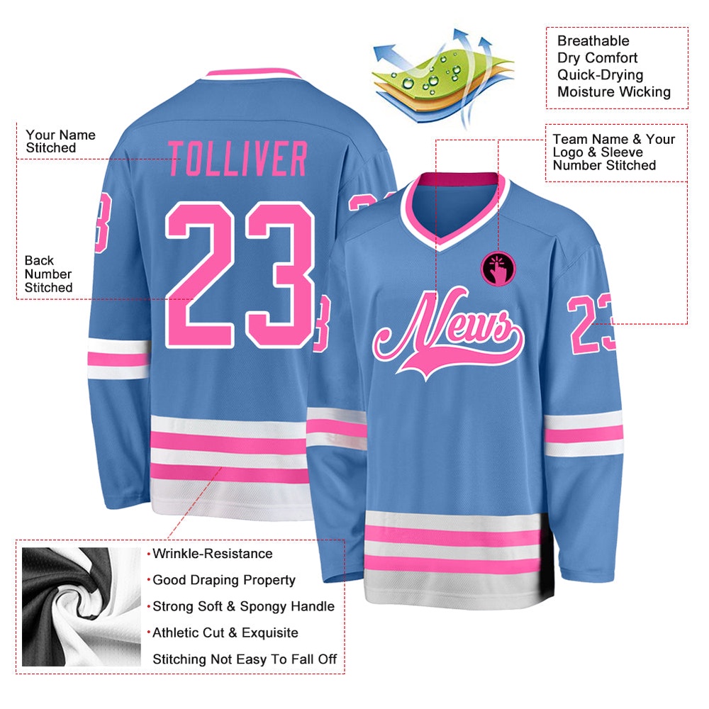 Custom Light Blue Pink White Hockey Jersey, New Hockey Jersey, Personali Sport Team Jersey Shirt Custom Light Blue Pink White Hockey Jersey, New Hockey Jersey, Personali Sport Team Jersey Shirt