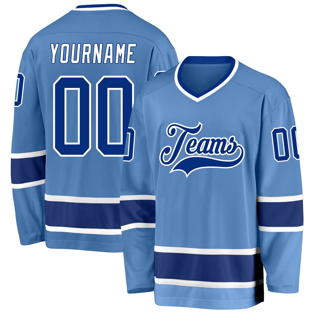 Custom Light Blue Royal White Hockey Jersey, New Hockey Jersey, Personali Sport Team Jersey Shirt