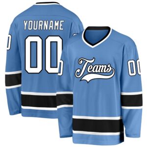 Custom Light Blue White Black Hockey Jersey,…