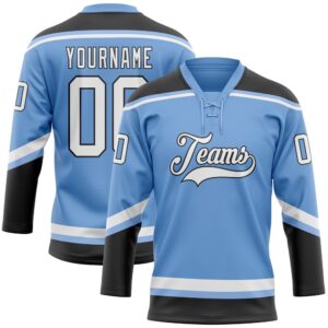 Custom Light Blue White Black Hockey Lace…