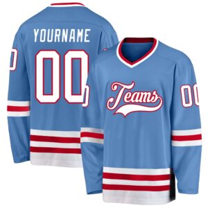 Custom Light Blue White Red Hockey Jersey,…