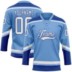 Custom Light Blue White Royal Hockey Lace…