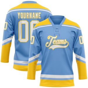 Custom Light Blue White Yellow Hockey Lace…