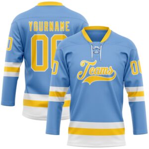 Custom Light Blue Yellow White Hockey Lace…