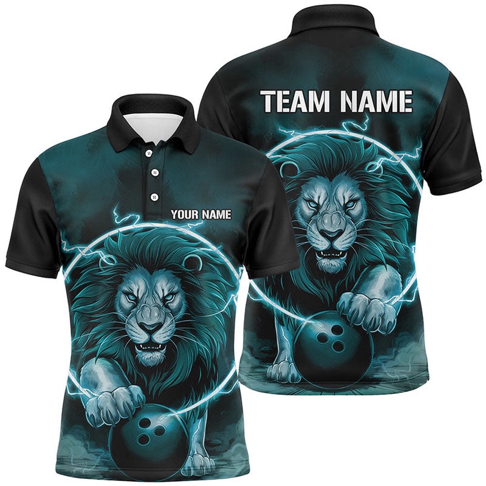 Custom Lion Bowling Polo Shirts For Men, Bowling Shirts Bowling Uniform Blue, Personalized Bowling Team Shirt Custom Lion Bowling Polo Shirts For Men, Bowling Shirts Bowling Uniform Blue, Personalized Bowling Team Shirt
