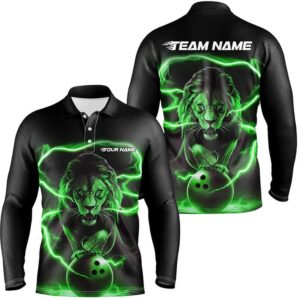 Custom Lion Long Sleeve Bowling Polo Shirts&hellip;