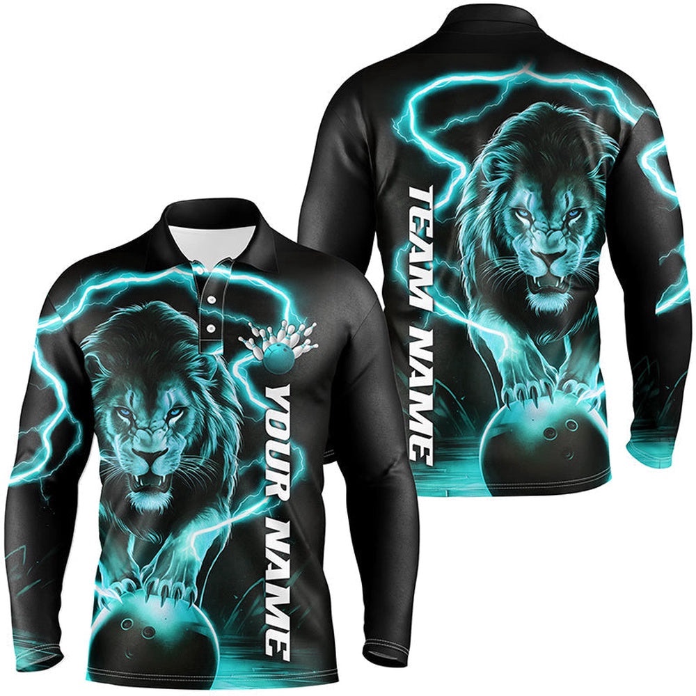 Custom Lion Long Sleeve Bowling Shirts For Men, Lion Bowling Team Shirts Outfit Blue, Personalized Bowling Team Shirt Custom Lion Long Sleeve Bowling Shirts For Men, Lion Bowling Team Shirts Outfit Blue, Personalized Bowling Team Shirt