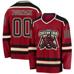 Custom Maroon Black Cream Hockey Jersey, New…