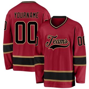 Custom Maroon Black Old Gold Hockey Jersey,…