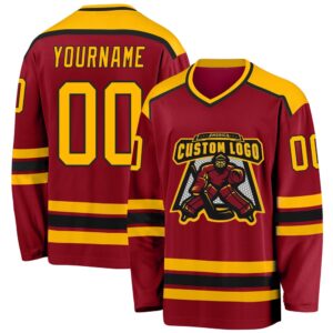 Custom Maroon Gold Black Hockey Jersey, New…