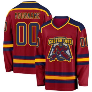 Custom Maroon Navy Gold Hockey Jersey, New…