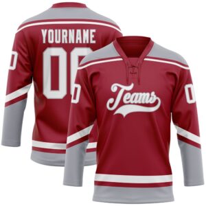 Custom Maroon White Gray Hockey Lace Neck…