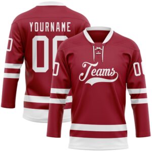 Custom Maroon White Hockey Lace Neck Jersey,…