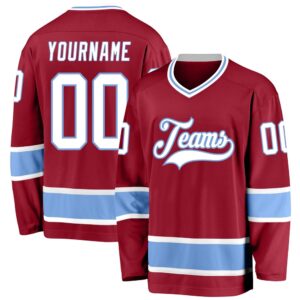 Custom Maroon White Light Blue Hockey Jersey,…