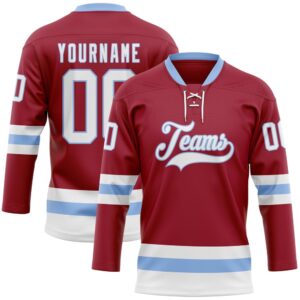 Custom Maroon White Light Blue Hockey Lace…