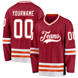 Custom Maroon White Orange Hockey Jersey, New…